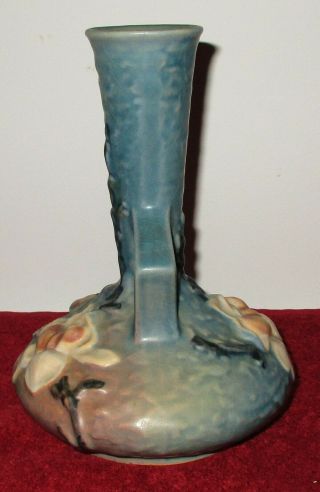 Antique Roseville Pottery 2 Handle Magnolia Blue flower Vase 179 - 7 