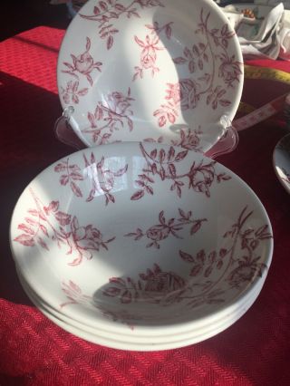 4 Churchill Dessert Bowls Fine China England Antique Rose Pink On White 6”