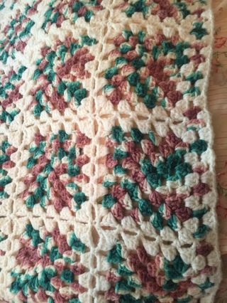 Vintage Crochet Afghan Throw Blanket Granny Squares Handmade Green Mauve White 3