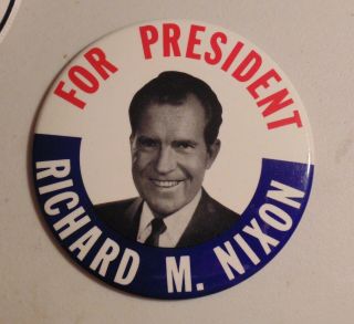 Richard Nixon 1968 Campaign Pin Button Political Six Inch