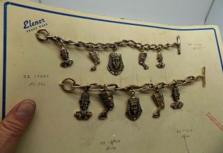 Antique Vtg Sample Book Of 2 Bracelet Brass Hanging Figures Egyptians 1960s