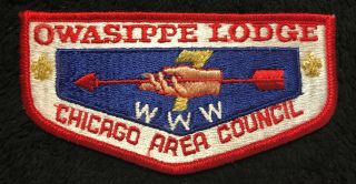 Oa Owasippe Lodge 7 Chicago Area Council Il Pa Patch Gold Mylar Fdl Flap 1970s