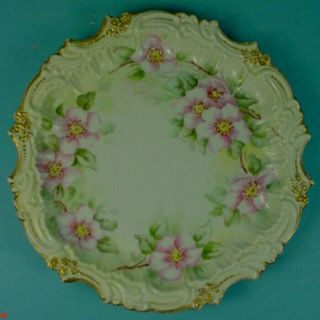 Antique T&v Limoges Porcelain Scalloped & Gilded Rim Plate ‘artist Signed’
