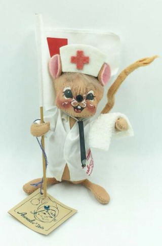Vintage Annalee 1991 7 " Red Cross Nurse Mouse 9932 With Tag