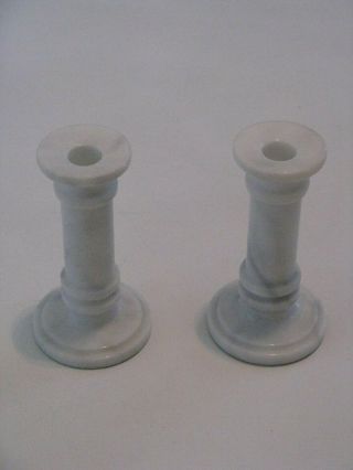 Gorgeous 2 Vintage Carved White Carrara Marble Stone Candle Holders