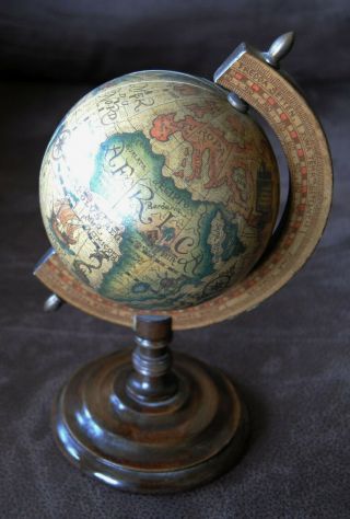 Vintage Italian Italy Old World Globe On Wooden Pedestal 8 1/2 "