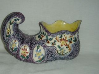 Antique 19thc Majolica Persian Shoe Shaped Object Vase - Minton / G.  Jones ??