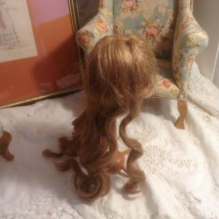 Vintage 13 " Medium Blonde Human Hair Doll Wig With Bangs