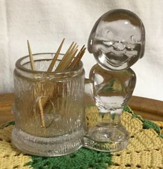Vtg.  - Antique Skookum Kewpie Doll Glass Toothpick Holder - Marked - J.  S.  Sears 1916
