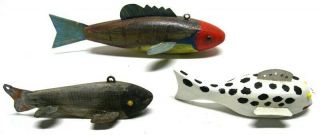 Group Of 3 Vintage Fish Spearing Decoy S Some Signed Ice Fishing Lure S