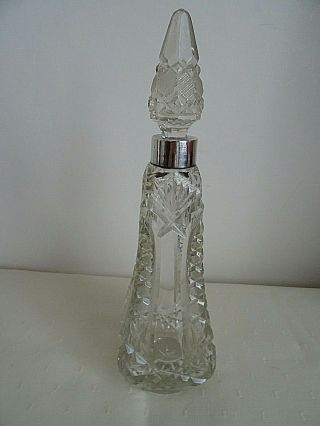 Antique C1909 Cut Glass Sterling Silver Collar 9.  5 " Tall Scent Perfume Bottle