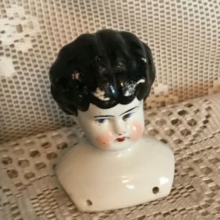 Old Vintage German China Porcelain Black Haired Doll Head