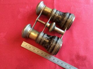 Quality Antique Victorian/ Opera Glasses Fancy Engraved White Metal & Brass 2