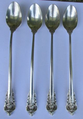 4 Antique Wallace Grand Baroque Sterling Silver Ice Tea Long Spoons 7 5/8 