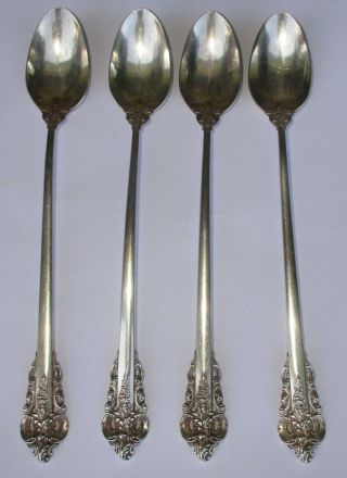 4 Antique Wallace Grand Baroque Sterling Silver Ice Tea Long Spoons 7 5/8 