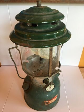 Vintage Coleman Camping Lantern - Model 220f - Green - Worn