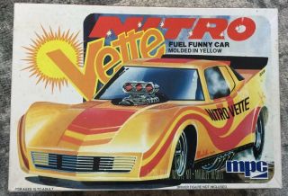 1980 1/25 Scale Nitro Vette Fuel Funny Car Model Kit Mpc Yellow Open Decent Box