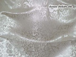 F12 - 4 Chinese Silk Brocade Fabric Garment Tailoring White/silver Pheonix Feather