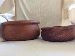 Vintage Set of 2 Teak Wood Bowls with “ridge” Serving 2