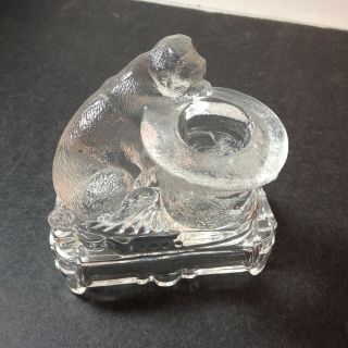 Antique Eapg Glass Bull Dog W Top Hat Toothpick Holder Belmont 3.  5 " ᵃ
