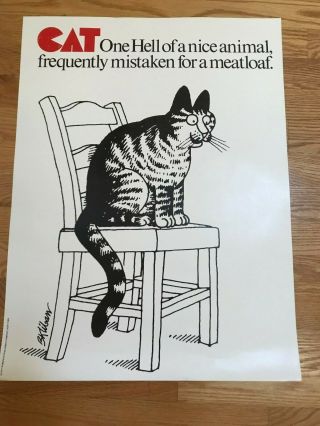 B Kliban Poster 18 " X24 " Vintage 1977 " Cat - Mistaken Meatloaf " Workman Publishing