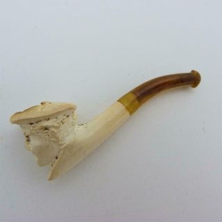 Antique Miniature Meerschaum Sailor Smoking Pipe With Amber Stem,  Case