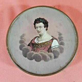 Antique French Candy Box Reverse Painted Roman Emperor