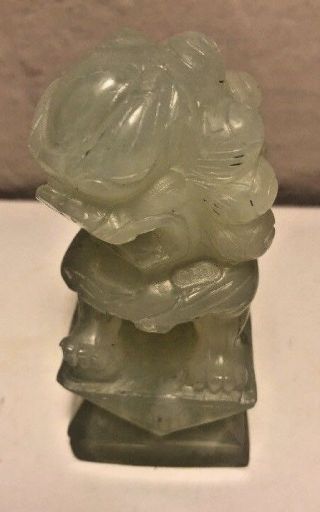 Vintage Chinese Light Green Jade Carved Fu Foo Dog Lion Small Statue - Guardian