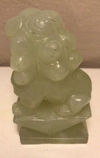 Vintage Chinese Light Green Jade Carved Fu Foo Dog Lion Small Statue - Guardian 2