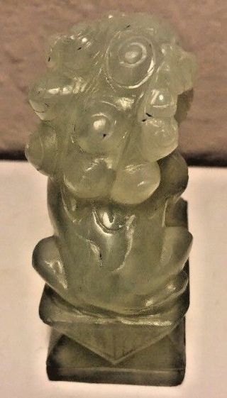 Vintage Chinese Light Green Jade Carved Fu Foo Dog Lion Small Statue - Guardian 3