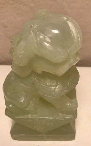 Vintage Chinese Light Green Jade Carved Fu Foo Dog Lion Small Statue - Guardian 4