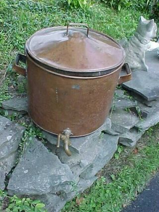 19thc Copper Cook Pot Still Tub W Orig Lid,  Spigot By V.  Clad,  Sons