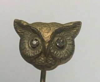Antique Vintage Stick Pin Stickpin Owl Head Jeweled Gemstone 196