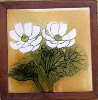 Antique Vintage Ceramic Art Tile Lotus Water Lilly Signed Cl 6x6
