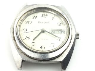 Vintage Bulova Automatic Mens Watch Day Date Ss N7