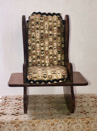 Antique Wood Barrel Rocking Chair Rocker Bucket Seat Cushion Child Doll Bear VTG 2
