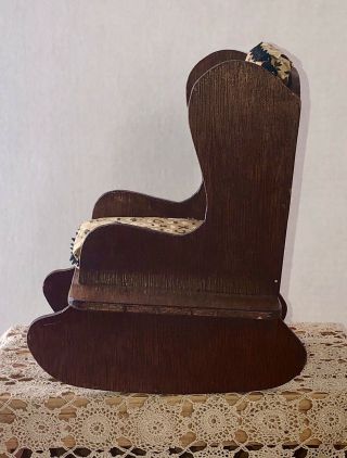 Antique Wood Barrel Rocking Chair Rocker Bucket Seat Cushion Child Doll Bear VTG 4
