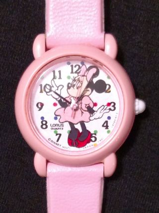 Vintage Disney Lorus Womens Minnie Mouse Pink Plastic Watch Water/res 1980 