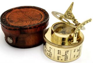 Brass Sundial Compass - Pocket Box Sundial - Durm Sundial With Leather Case