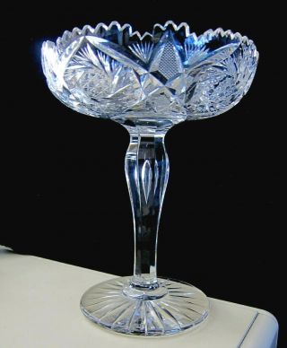 American Brilliant Cut Glass Pinwheel Compote Pedestal Bowl 10 " High