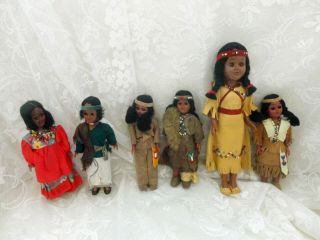 6 Vintage Carlson Native American Indian Dolls Apache Blackfoot Navajo