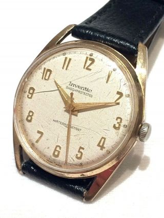Vintage Large Gold Plated Swiss Inventic Mens Watch