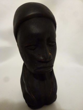 Vintage African Black Americana Woman Carved Wood Figurine Bust Signed 5 Inch