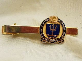 Vintage United States Naval War College Tie Clip Clasp Gold Tone Navy