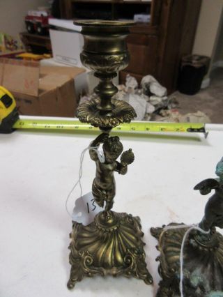 Cherubs Antique Vintage Candle Holders Brass.  Needs Tlc
