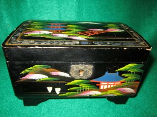Antique Japanese Music Box Black Lacquer Abalone Asian Jewelry