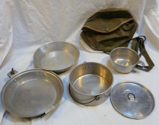 1960s Boy Scout Mess Kit W/cover Cooking Set Camping Outdoor Pot,  Pan,  Cup,  Dish