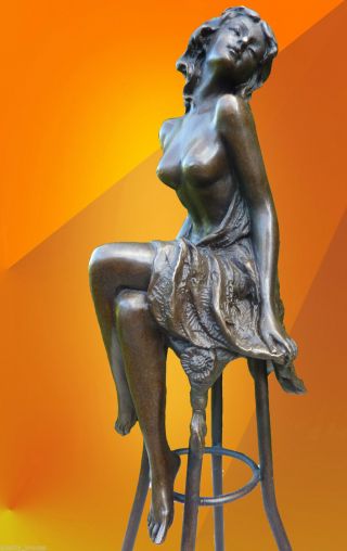 Art Deco,  Bronze Michelle Signed Bronze Statue Figure Figurine Naked Statuette