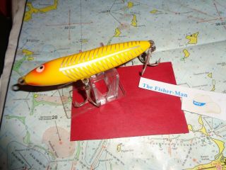 Heddon Zara - Spook Swayback Vintage Fishing Lure Old Yellow With Silver Stripes