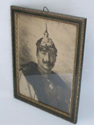 Antique Framed Picture Illustration Of Kaiser Wilhelm Ii Ww1 Germany